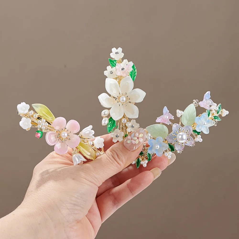 Chinese Style Floral Pearl Spring Hair Clip Elegant Half Up Barrettes Hanfu Cheongsam Hair Accessories for Women