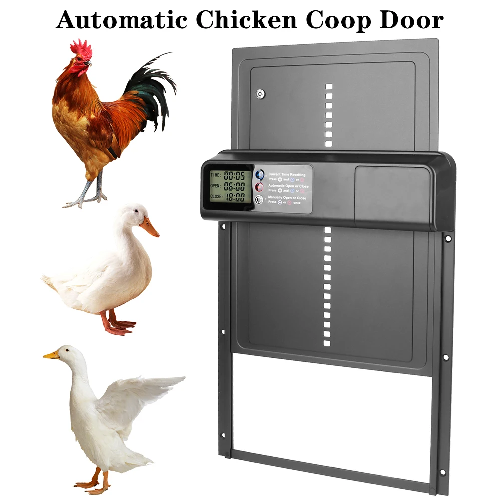 Controlled Open Small Pet Supplies Retractable Door LCD Display Anti-Pinch Function Automatic Chicken Coop Door Safety Gate