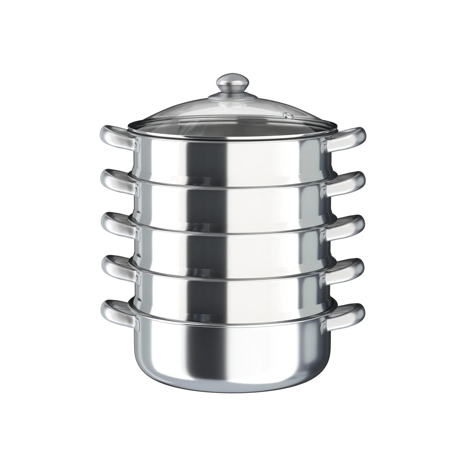 5-Layer 30cm Stainless Steel Steamer for Cooking Steam, Stainless Steel Steam Cookware, Steel Vegetable Soup Basket with Lid