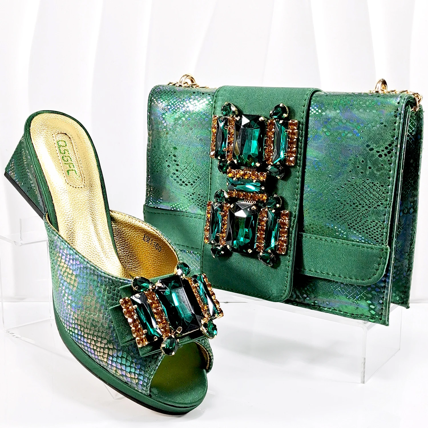 doershow New Arrival Shoes and Bag Set African Sets 2024 green Nigerian Women Shoes and Matching Bags Set for wedding   HAA1-8