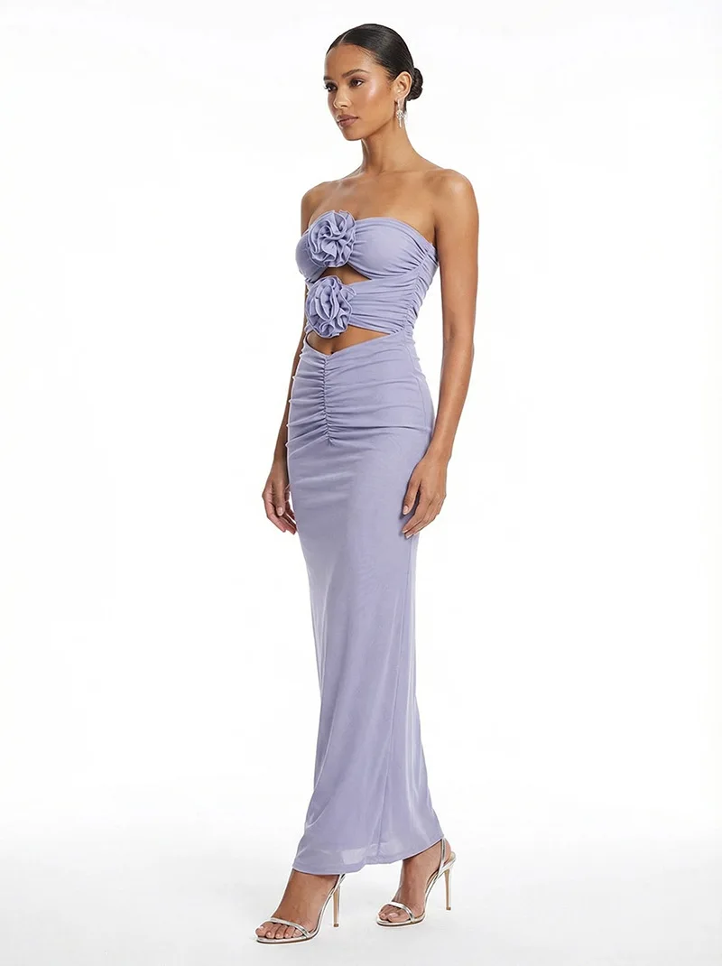 فستان نسائي جديد مثير بدون حمالات لعام 2026 فستان صيفي فضفاض بأشرطة شبكية أرجوانية فستان أنيق للحفلات المسائية والنوادي