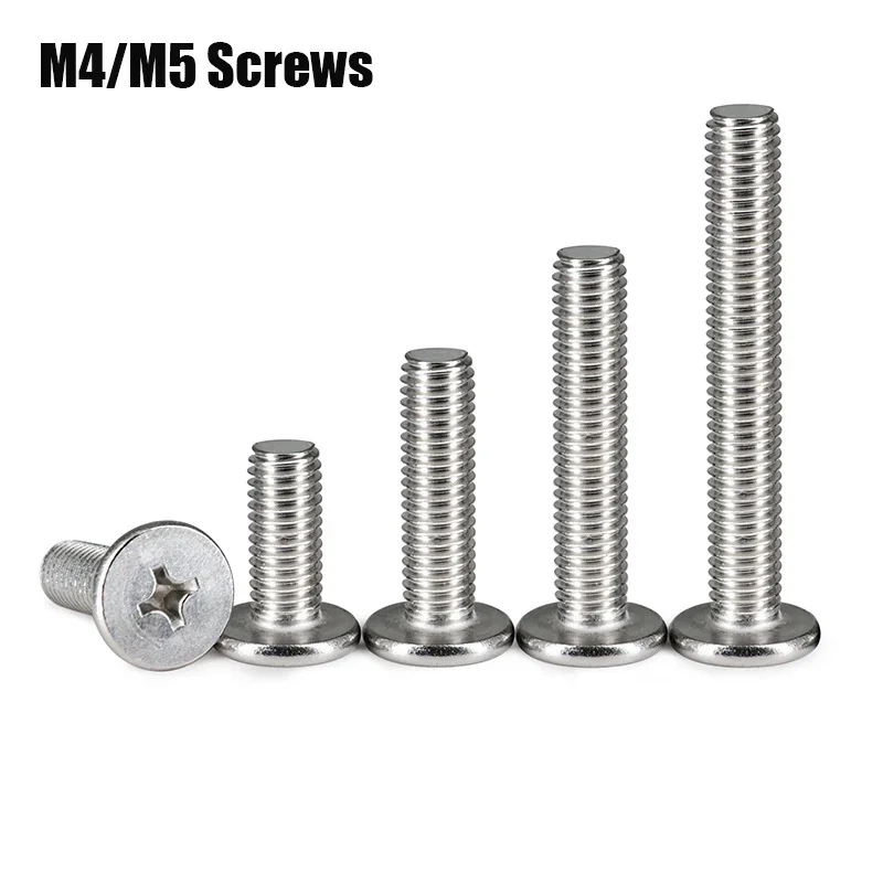 10pcs 304 Stainless Steel Screws Set Flat Head Cross Shaped Thin Screw for Mentalwork Hardware Tools Accessories M4/M5 Screws