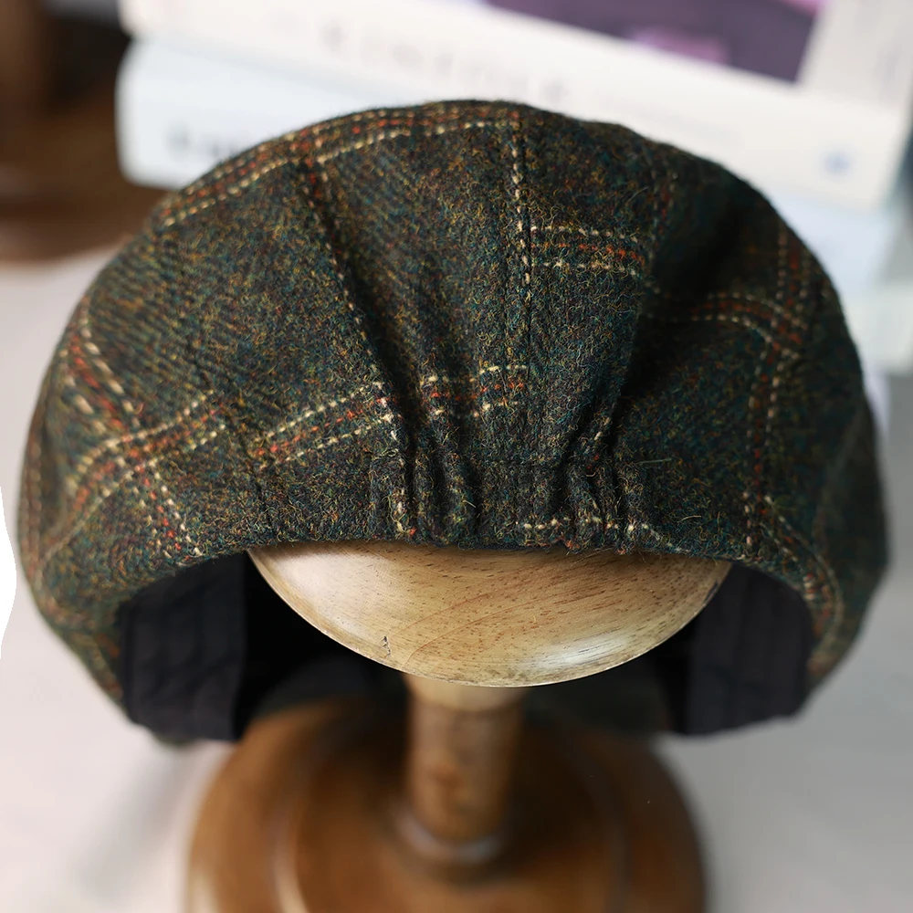 Green Plaid New Wool Flat Cap Men\'s Golf Cabbie Hat Gatsby Ivy Cap Irish Hunting Hat Newsboy Driver Cabbies Beret 015