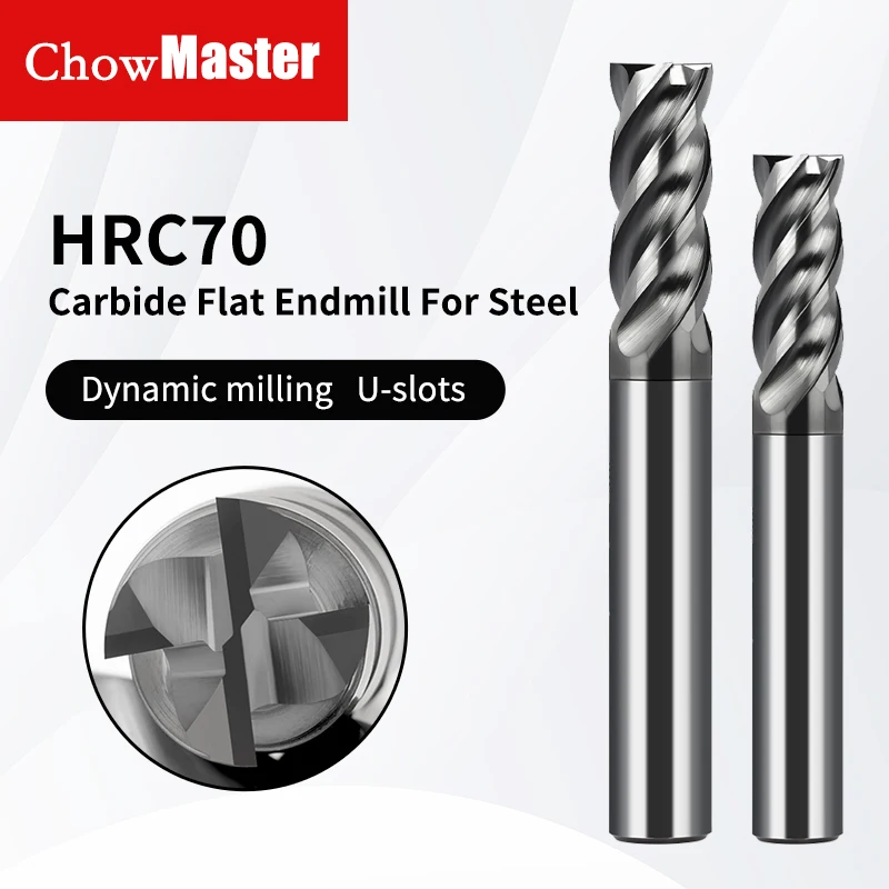 ChowMaster HRC70 CARBID End Mill 4 Flute  Cutting Alloy Carbide Tungsten Steel Milling Cutter CNC Machine Cutting Tools End Mil