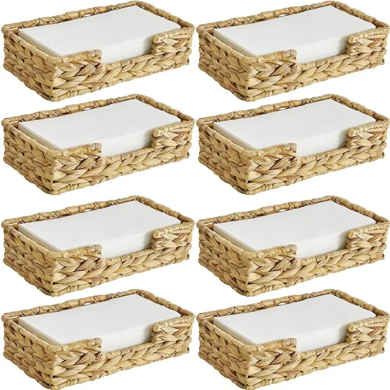 

【CHRISTMAS 】8PCS Bathroom Disposable Guest Towel Holder Long Seagrass Woven Rattan Wicker Table Hand Guest Towel Basket Tray,L