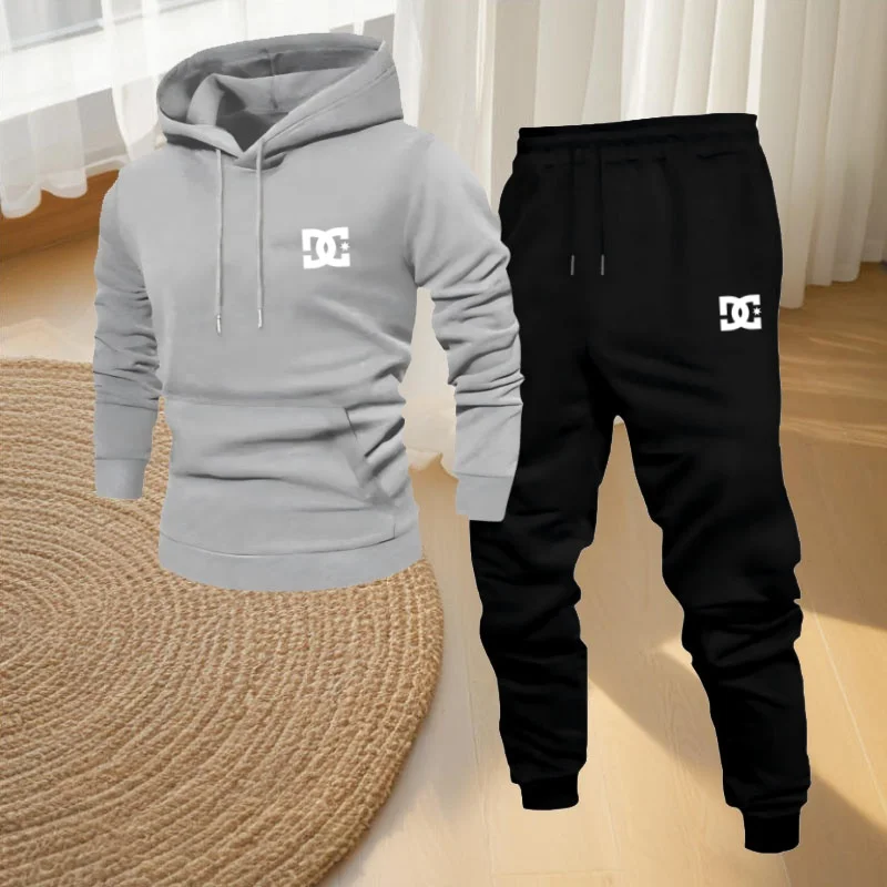 Autumn and winter fashion casual sports fitness jogging two-piece set for men and women, hooded pullover + long pants set
