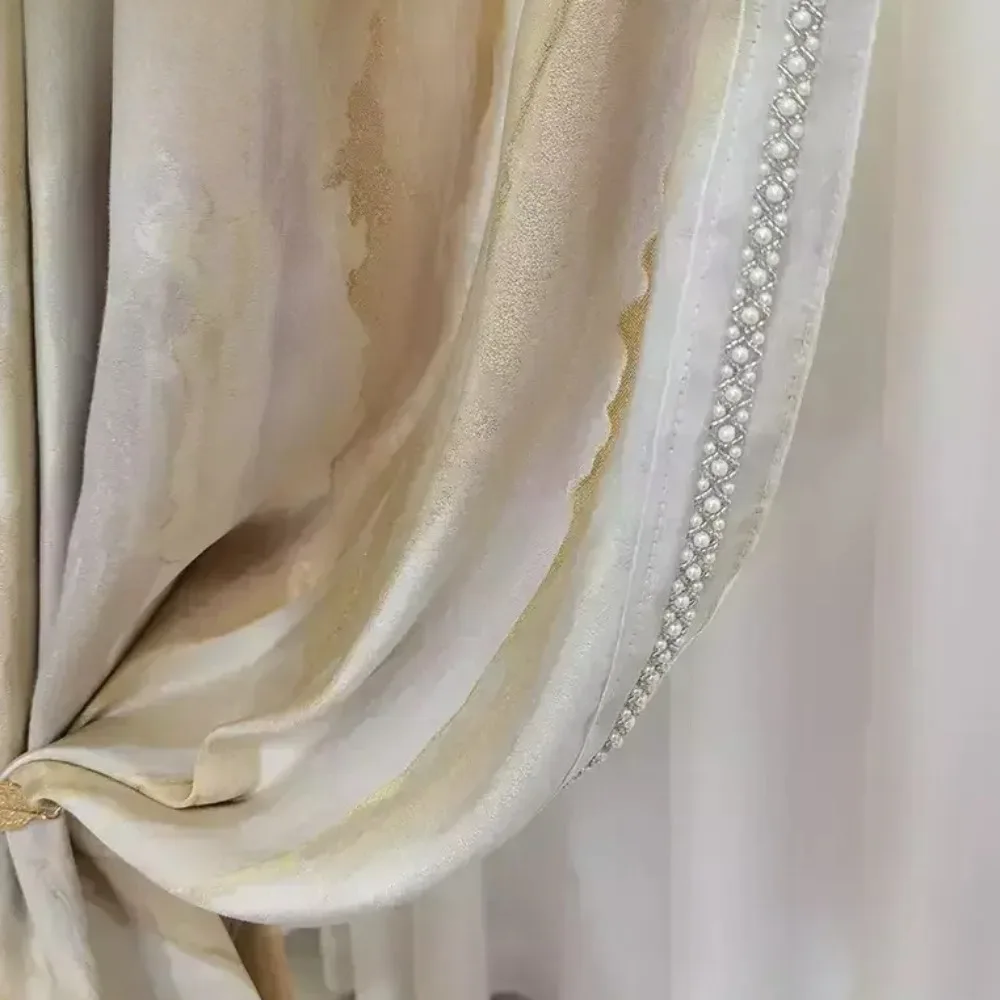 

Золотая мраморная текстура, жаккардовые жемчужные кружевные заплатки, шторы для гостиной, спальни, французского окна, балкона, эркера по индивидуальному заказу