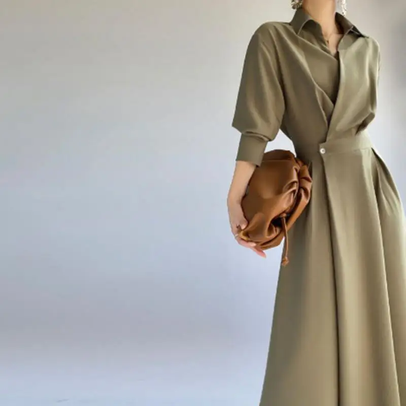 

Summer Fashion Versatile French Small Fragrance Dress Women's Design High End Long Short Sleeve Temperament Medium Length Dress