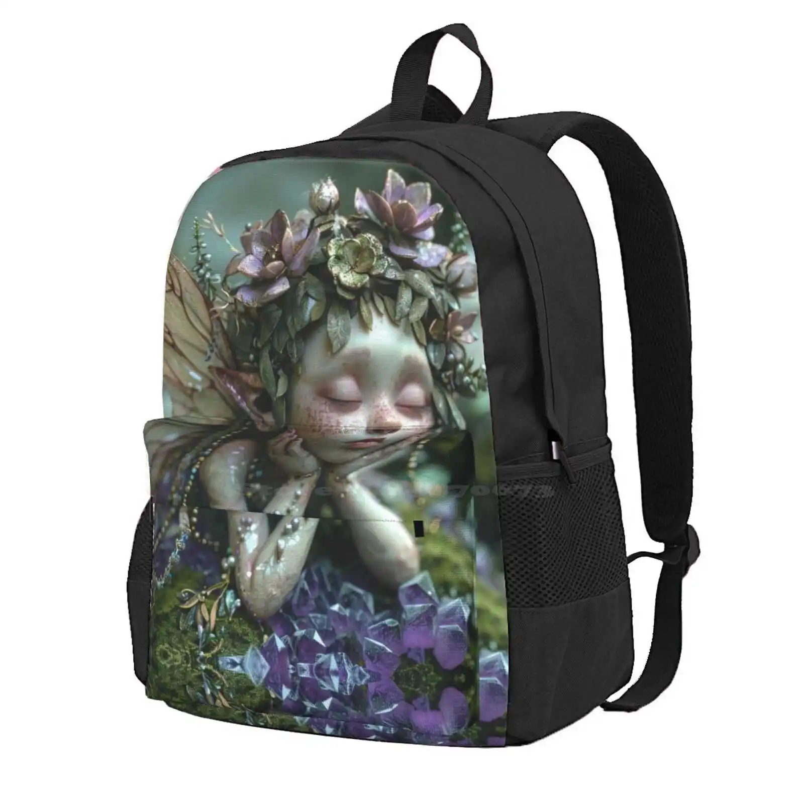 Amethyst Dreams Hot Sale Schoolbag Backpack Fashion Bags Sleeping Fairy Amethyst Crown Natures Tranquility Fairy Sleep Leafy