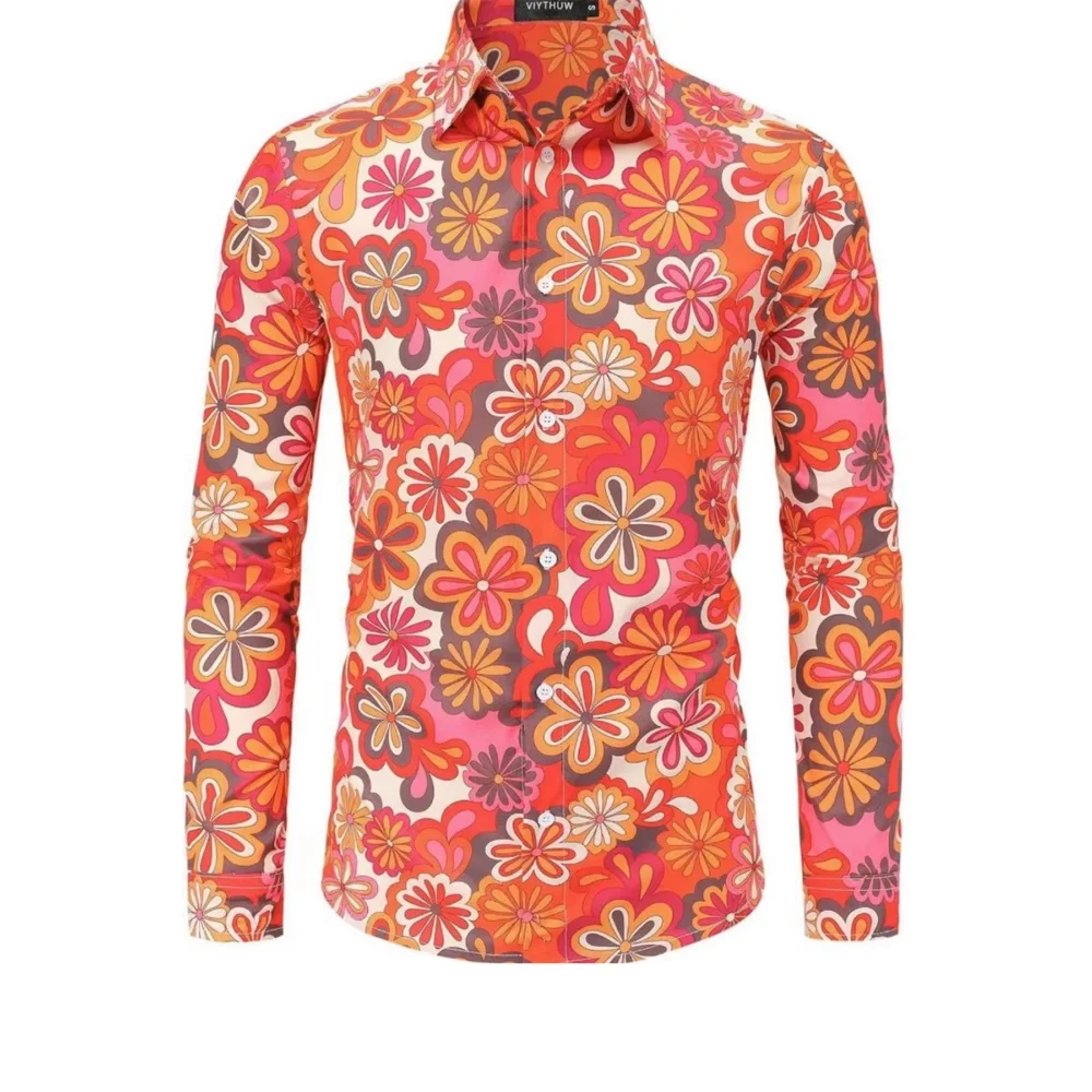 

Men's Long Sleeves Shirts Men's Retro 80s Hip Hop Outfit Vintage Print Long Sleeve Shirt Halloween Carnival Disco Party Costume