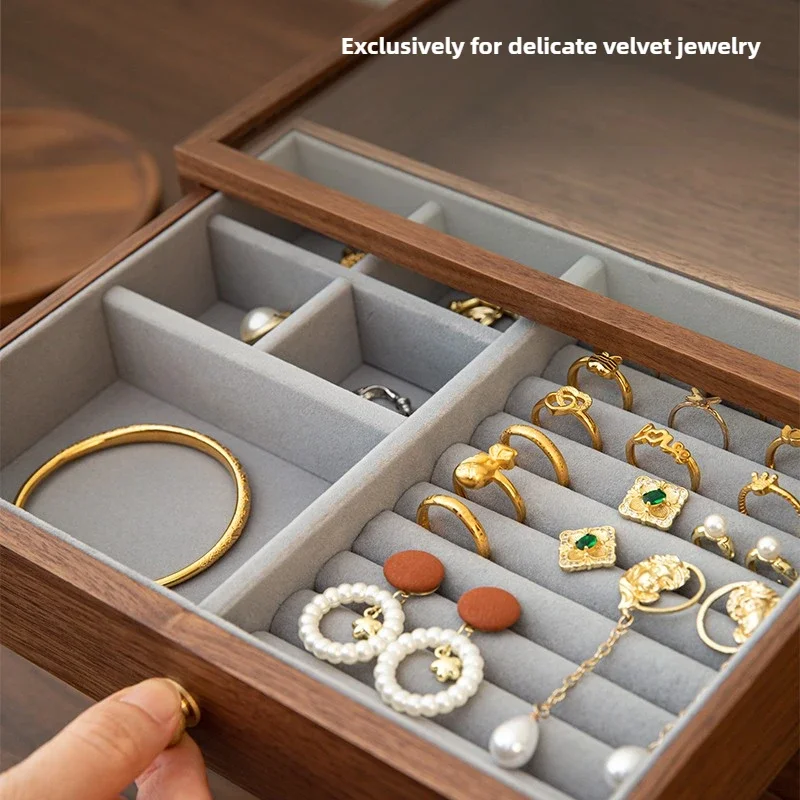 Retro Multi-Layer Storage Box Premium Wooden Jewelry Case Partitioned Storage Drawer Space-Saving Earring Necklace Display Rack