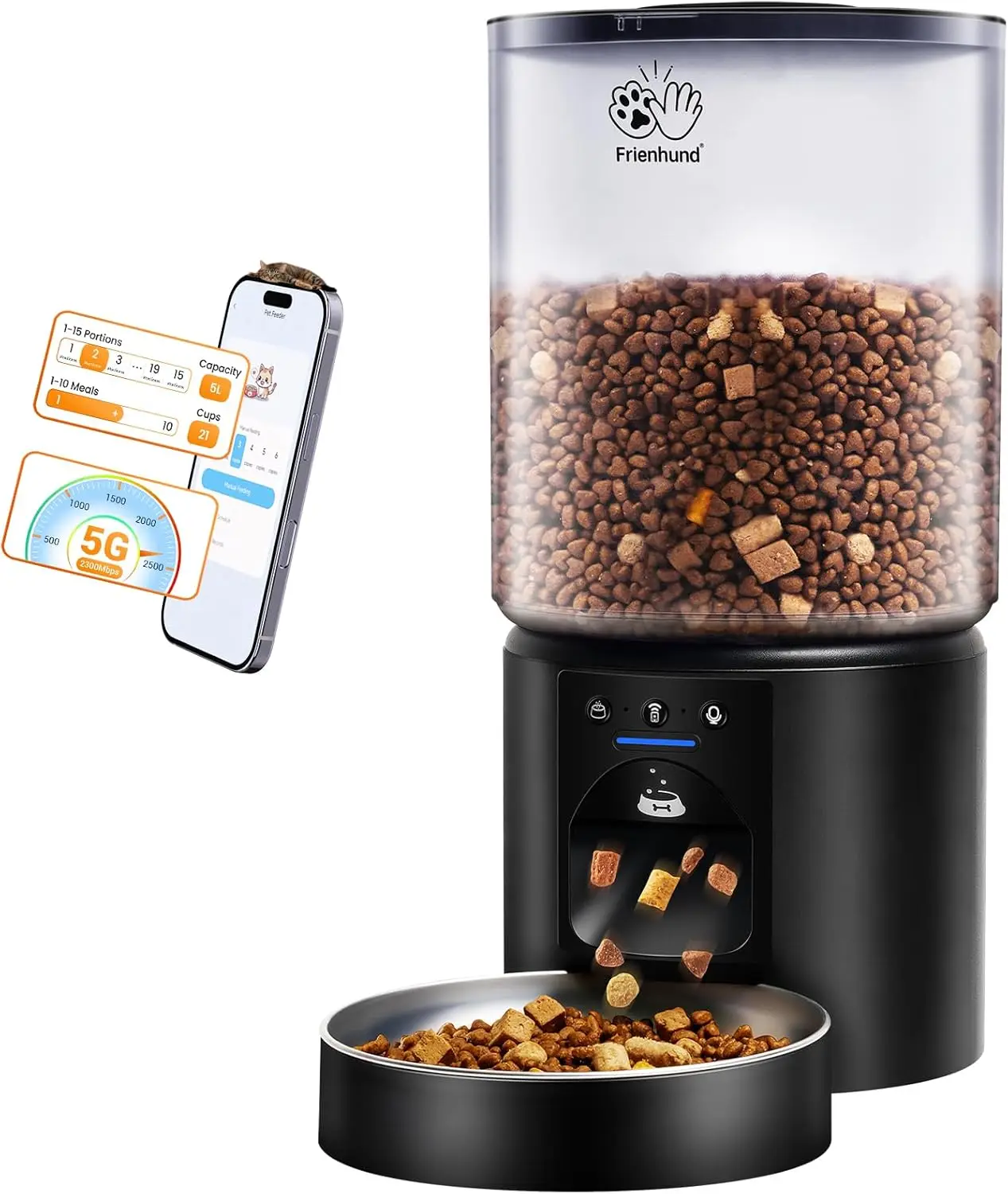 

Automatic Cat Feeder 5L with WiFi App Control, Timed Dispenser, Sealed Outlet, Easy Clean Design – 21 Cup