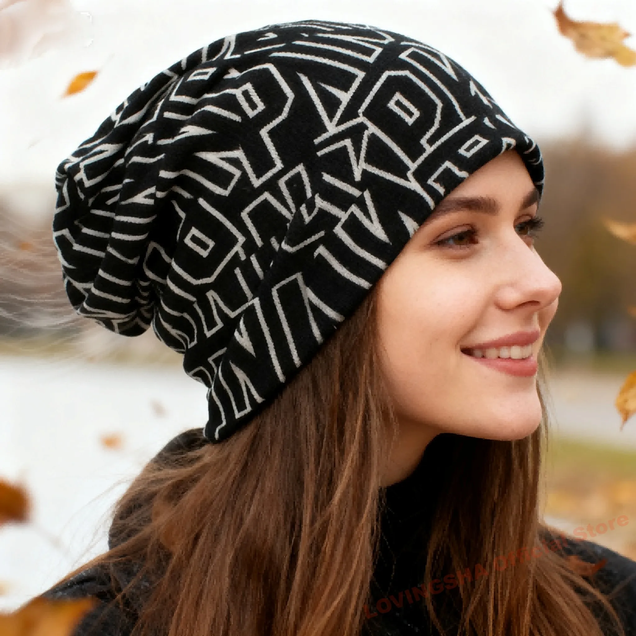LOVINGSHA Autumn Winter Letter Design Hats For Men Thin Hat Multifunction Women Skullies Beanies Fashion Feminino Scarf HT114