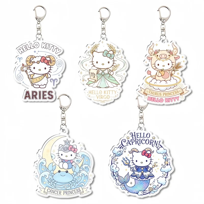 

Hello Kitty Constellation Series Acrylic Keychain Kawaii Cartoon Character Pendant Key Ring for Daily Use & Holiday Present