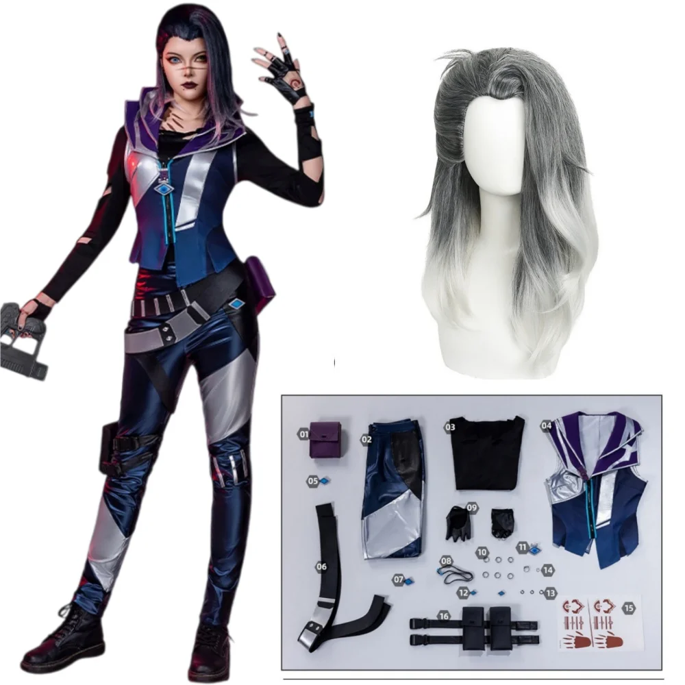 

VALORANT Fade Cosplay Costume Valorant Hazal Eyletmez Top Pants Sticker Tattoo Suits Party Carnival Costumes
