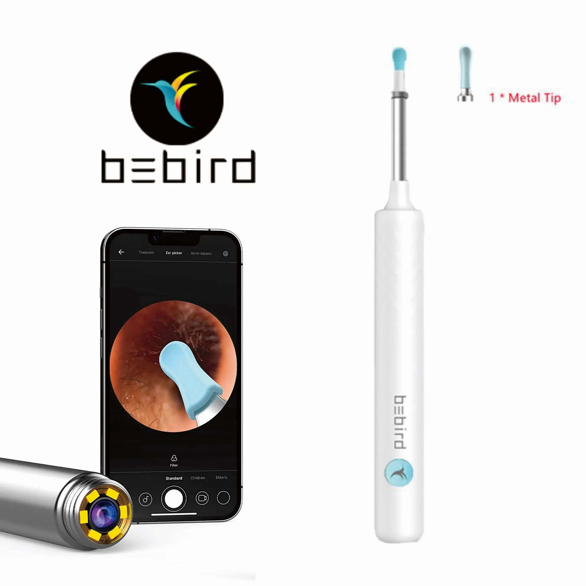 Bebird-pegatina inteligente para recoger los oídos, otoscopio para limpieza de 3 megapíxeles con cámara de cera de los oídos y comprobación de zona ciega, X3 T15