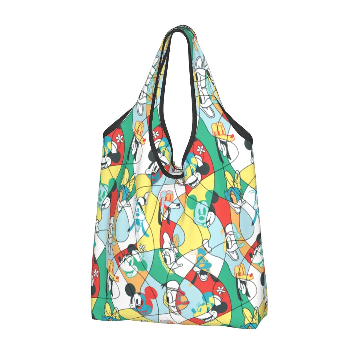 

Reusable Mickey Mouse Pattern Grocery Bag Foldable Machine Washable Dinesy Shopping Bags Large Eco Storage Bag Attached Pouch
