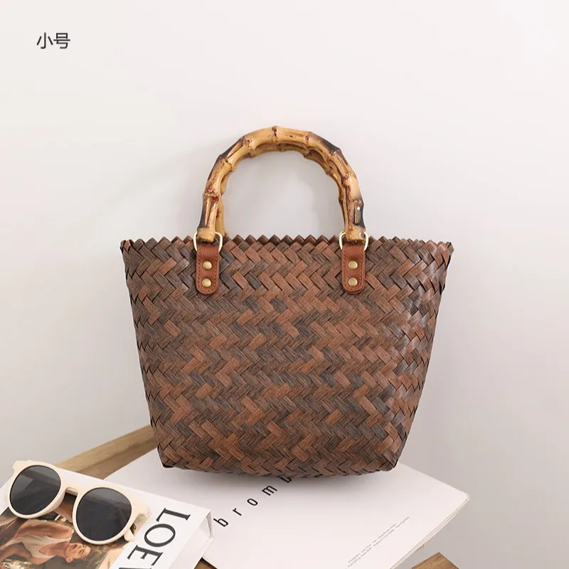 

2024 New Retro French Straw Woven Bag Casual Woven Basket Shopping Large Capacity Handbag Beach Shoulder Bag Straw Woven Handbag