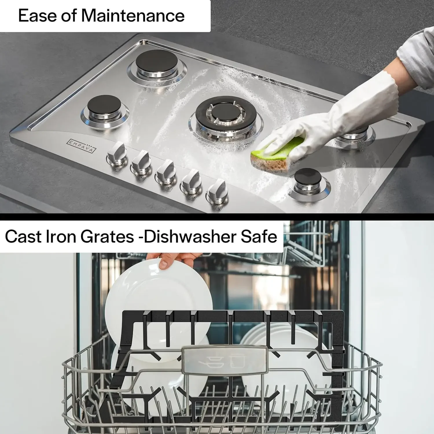 Estufa de gas de 30 pulgadas con 5 quemadores SABAF de clase mundial fabricados en Italia, GPL/NG convertible, estufas superiores ideales para RV para cocina, acero inoxidable