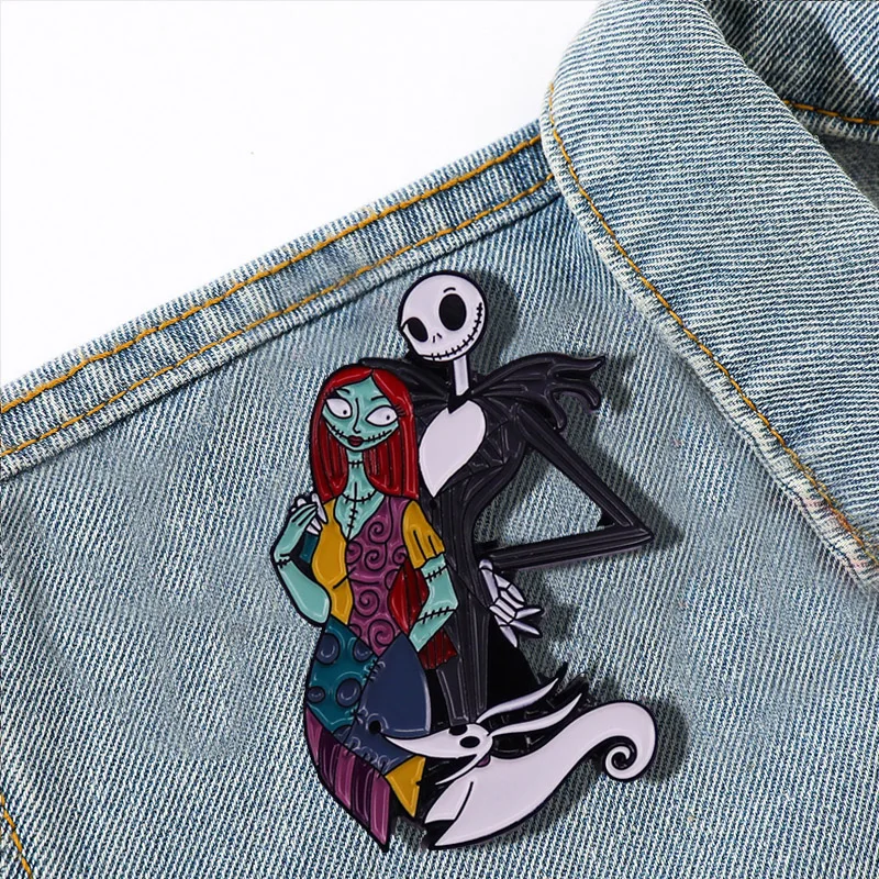 Anime The Nightmare Before Christmas Brooches Jack Skellington Sally Badges Jewelry Accessories Enamel Pins Halloween Gift