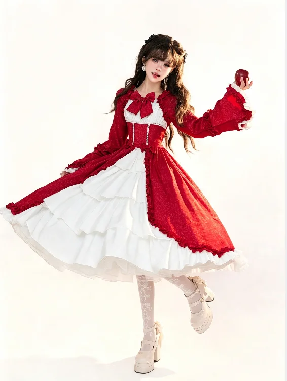 S-5XL Elegantes mittelalterliches Retro-Gothic-Hof-Lolita-Kleid, Ballkleid, quadratischer Ausschnitt, taillierte Passform, Schleife, Damen-Kostüm, Vestido-Kleid – Detail 12