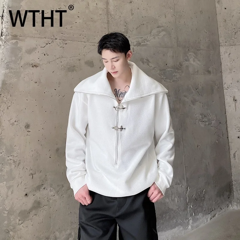 

WTHT модная мужская однотонная толстовка с металлическим дизайном High Street, модный пуловер с воротником-стойкой, мужской осень 2023, 2A2099
