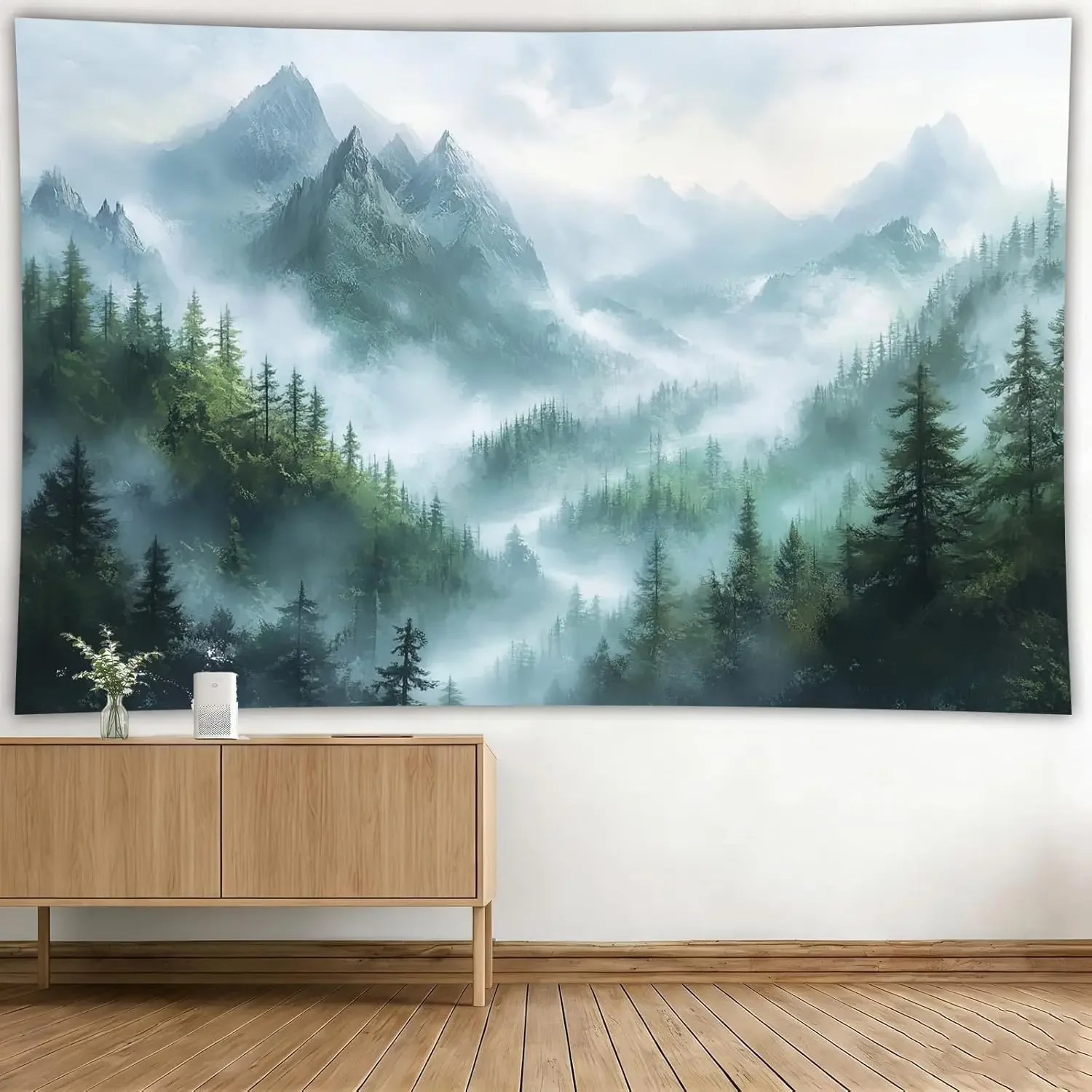 Misty Mountain Forest Tapestry Foggy Tree Tapestry Nature Scenery Landscape Wall Tapestries for Bedroom Living Room Dorm Office