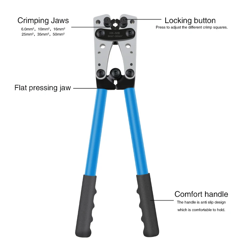 Crimpzange Rohrklemmen Crimper Sechskant-Crimpwerkzeug Multitool Batterie Kabelschuh Kabel Handwerkzeuge HX-50B 6-50 mm2 AWG 10-0 – Detail 4