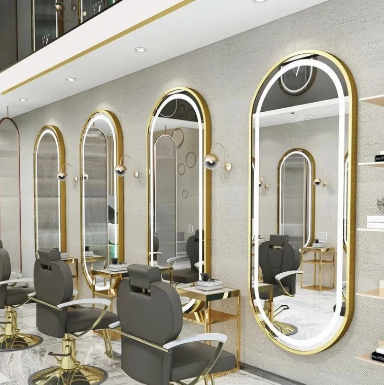 

Зеркало для парикмахерской HD красивое настенное простое со светодиодной подсветкой европейское зеркало для парикмахерской с умной подсветкой