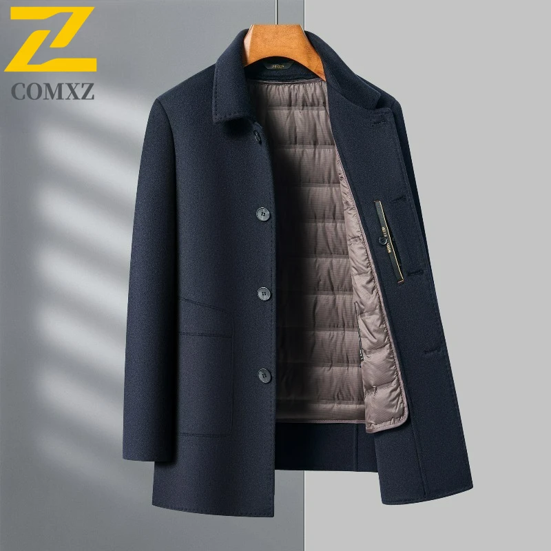 

COMXZ Luxury Men Wool Jacket Commute Office Lightweight TrenchCoat Turndown Collar Business Casual Comfort Warm Winter Wool Coat
