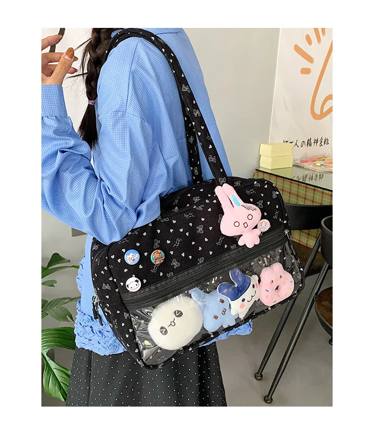 

Y2k DIY Badge Display Shoulder Bag New Cute Large Capacity Lace Ita Bag Lolita Girls Transparent Pocket Casual Polka Dot Handbag