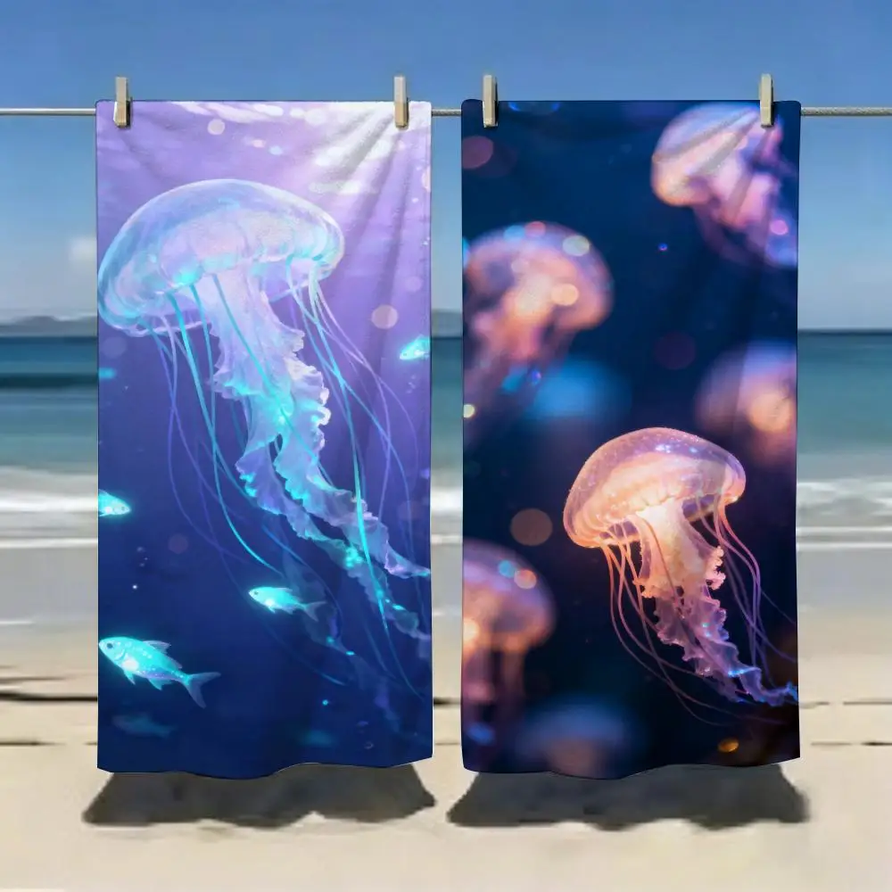 Neon Glow Underwater Ocean Jellyfish Art Towel Microfiber soft Beach Towel for Travel Fitness Sauna Bathing Camping