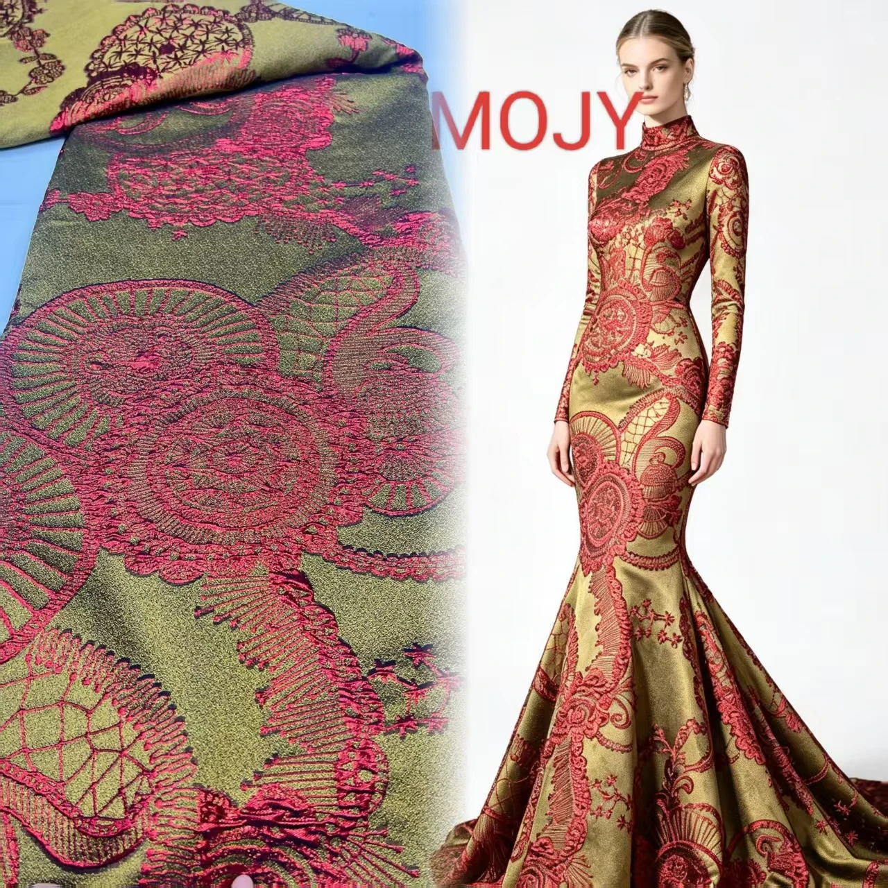 Embroidery Gold - Vintage Gold Base Red Heavy Embroidery