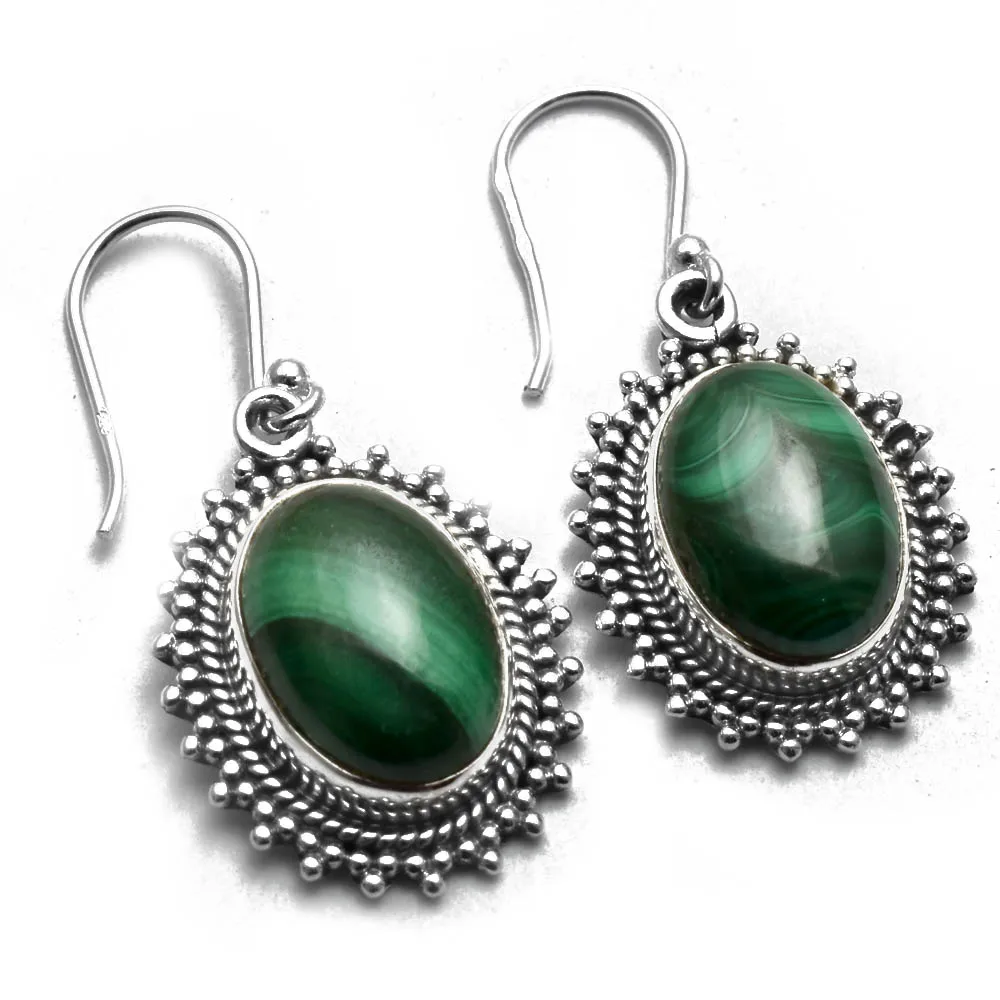 

Genuine Malachite 925 Sterling Silver Earrings, 34 mm, AE2662