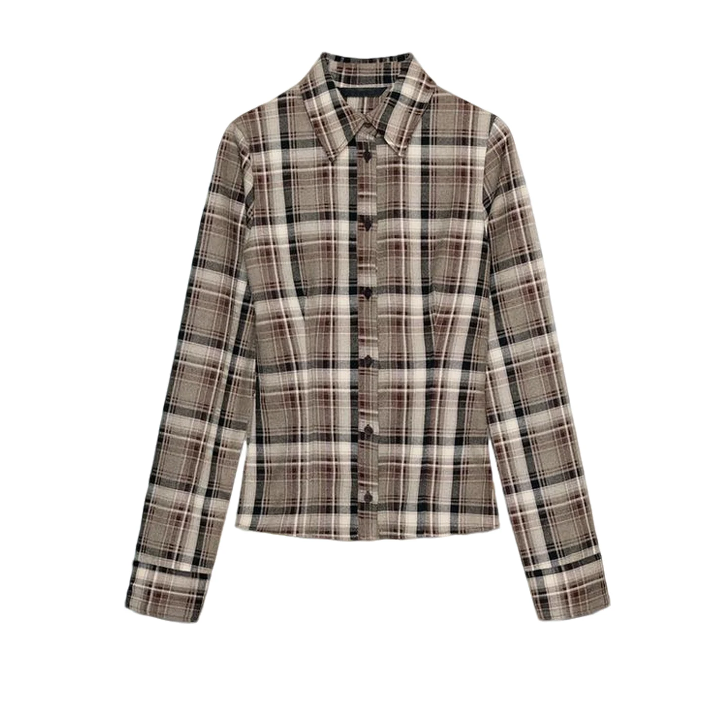 Autumn New Women's Casual Plaid Long Sve Turn-down Collar Slim-fit irt Comfortable Breathable Polyester Fiber Resistant ...