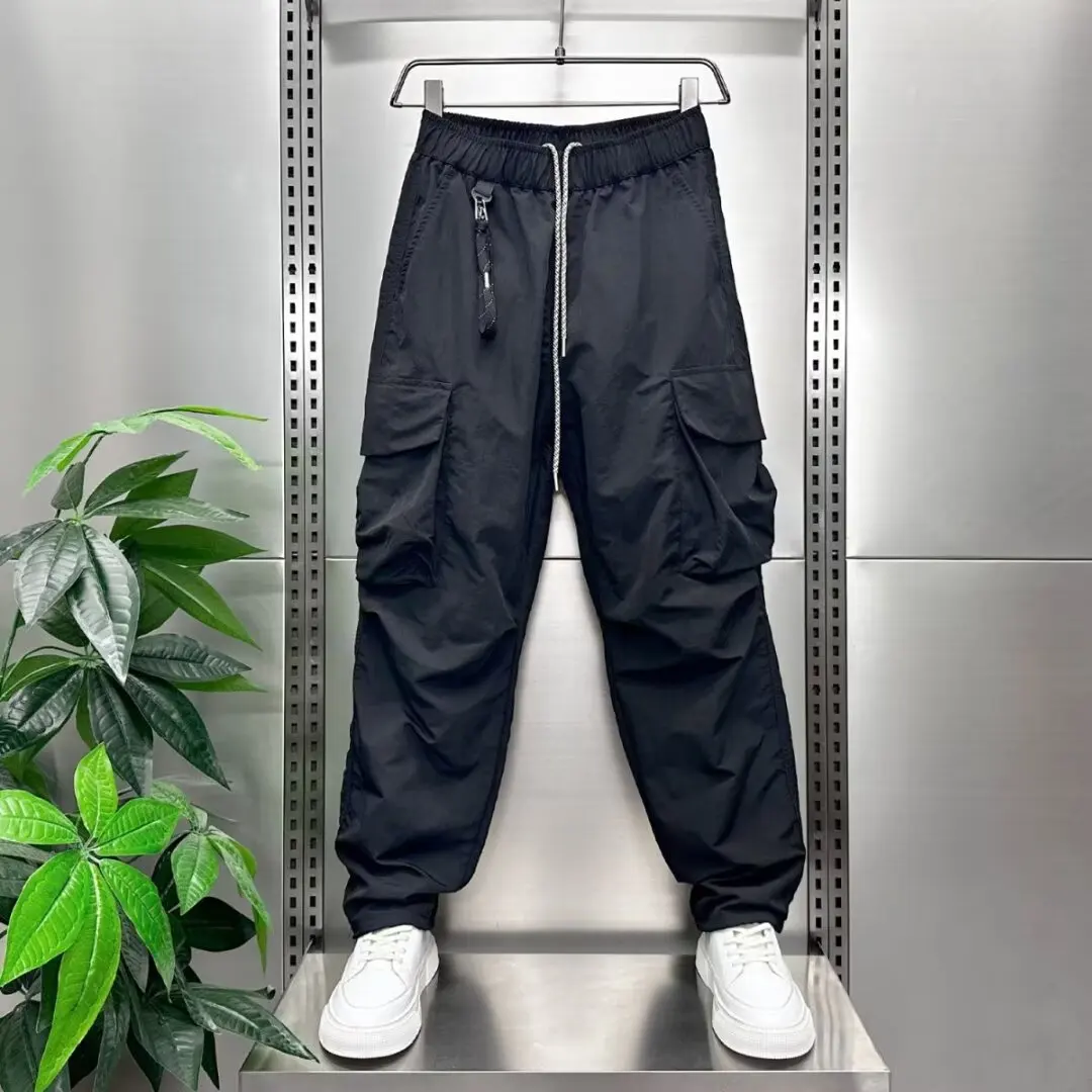 

Straight Tube Lazy Trendy Work Pants For Men In Spring And Summer New Styles With Large Pockets Leg Binding Casual Teenagers