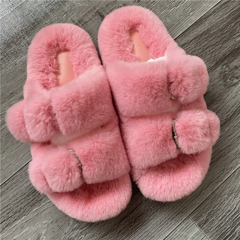 Women Furry Ladies Fur Luxury Fluffy Plush Slipper House Soft Fuzzy Platform Indoor Casual Winter Home Warm High Heels Female