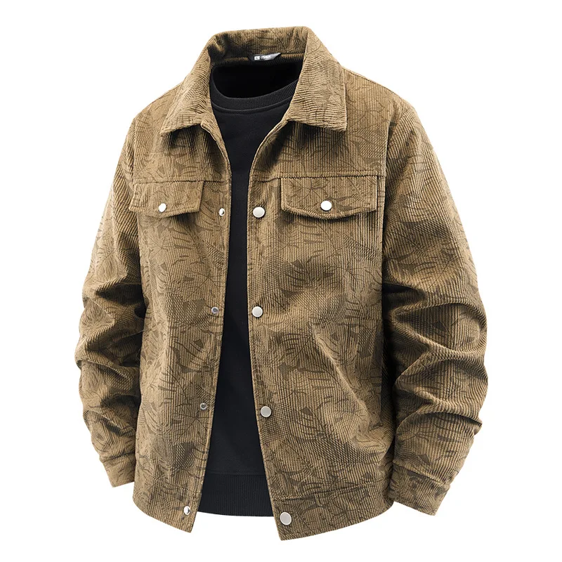 

Autumn And Winter New Large Size Jacket Men's Fashion Printed Corduroy Jacket Large Size Tooling