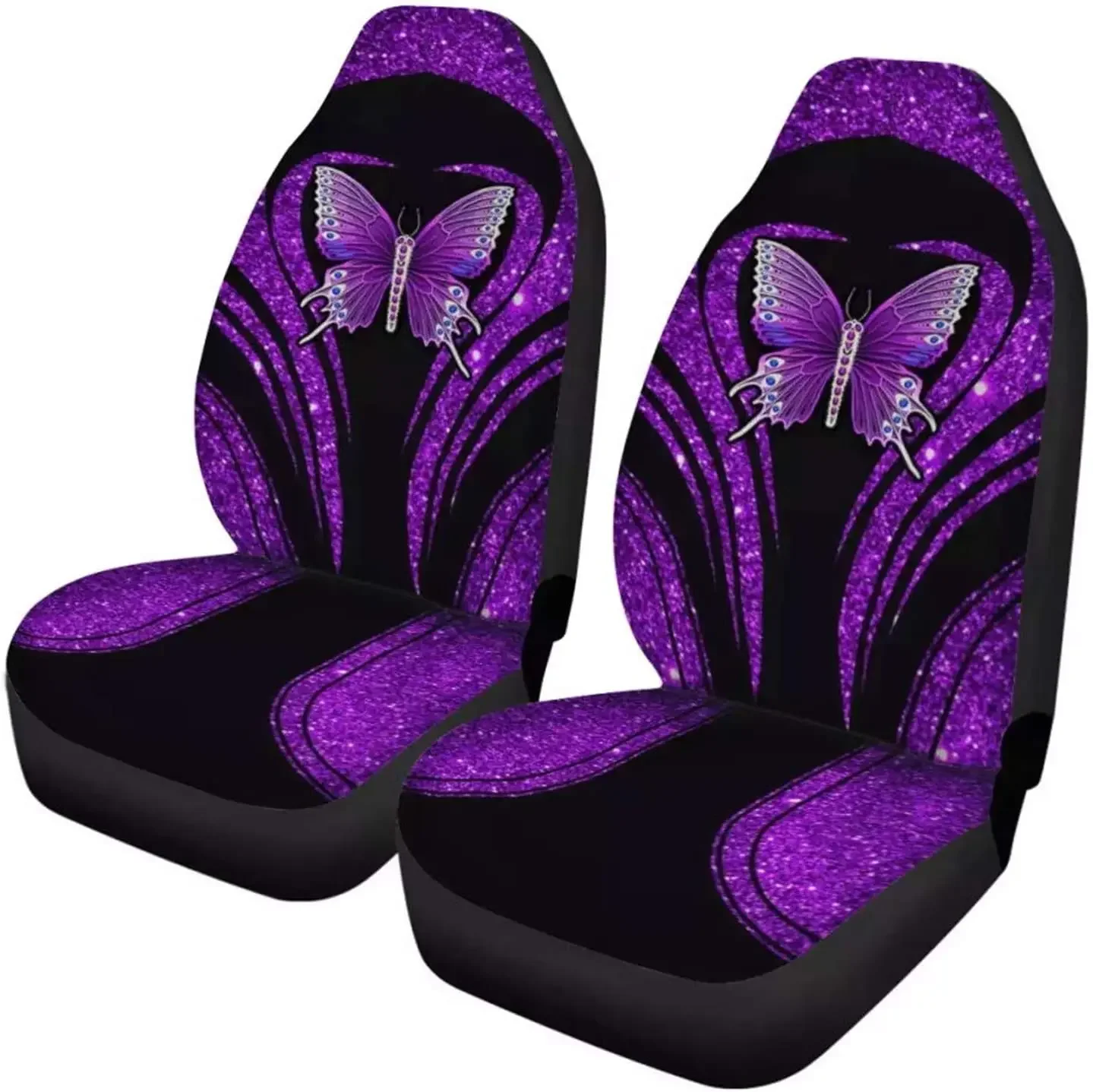 2 Piece Butterfly Print Fashion Car Front Seat Covers Women Lady Universal Fit Ultra Soft Auto Seat Cover Front Seats Purple