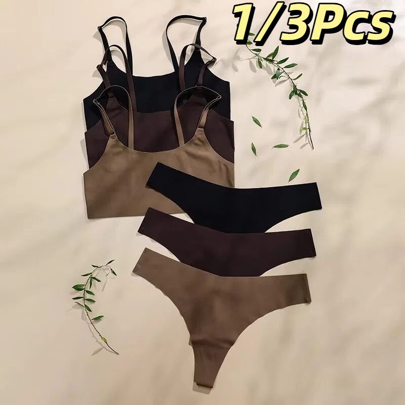  Hot Sale High Quality Latest Design Us Size Stylish Solid Ice Silk Seamless Wireless Bras And Women Underwear Set 