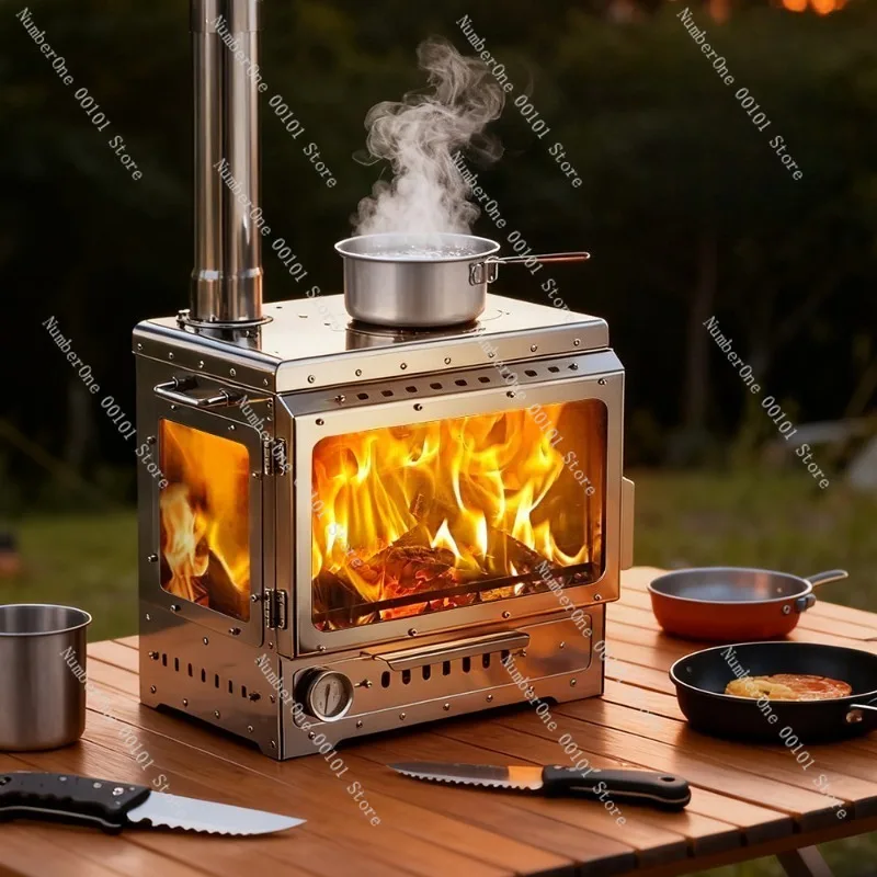 Stainless Steel Smokeless Tent Stove Multifunctional Outdoor Camping Wood Burning Fireplace Portable Heating Cook Stove with