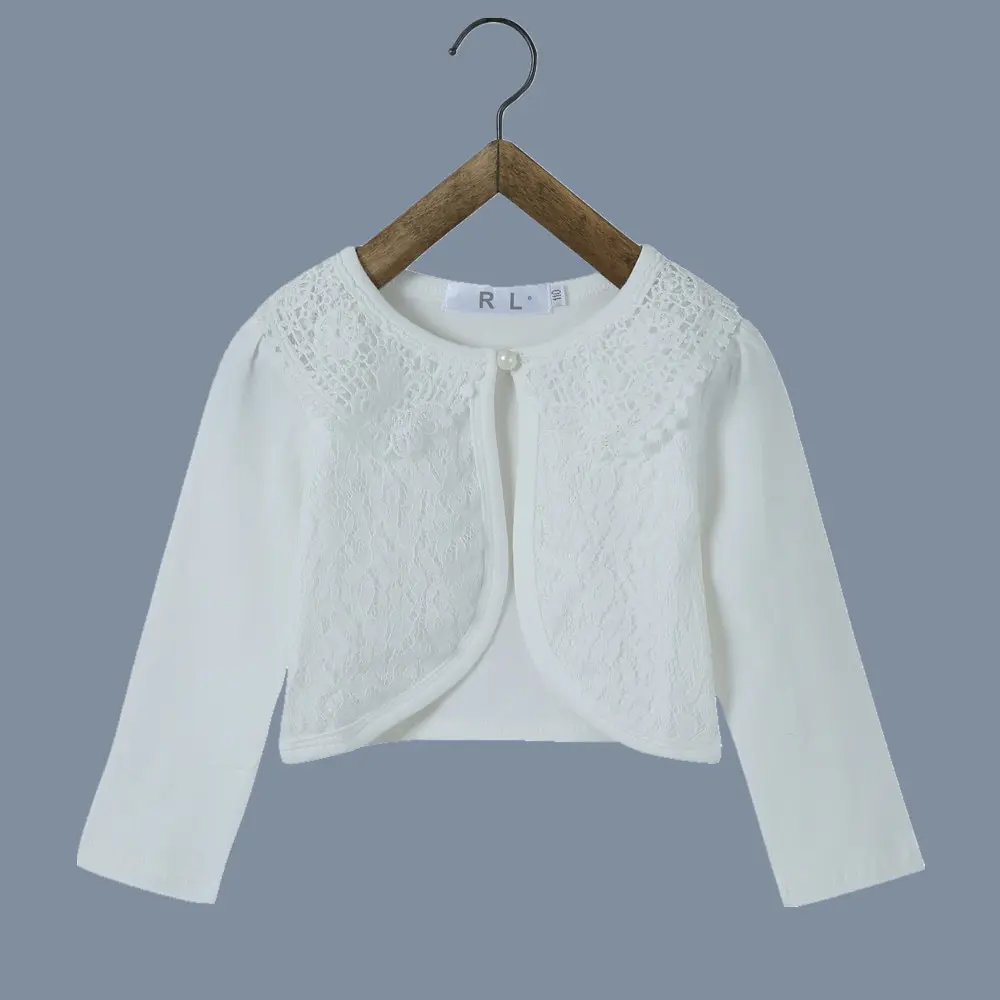 Girls Outerwear Children Cardigan Sweater 100% Cotton White Girls Coat For 1 2 3 4 6 8 10 12 Years Girls Clothes RKC175001