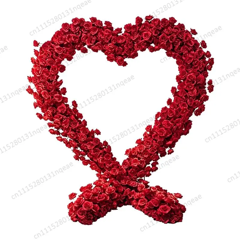 Red Rose Heart-shaped Flower Arch Cross-shaped Base Wedding Background Decoration Artificial Flower Romantic Arrangement