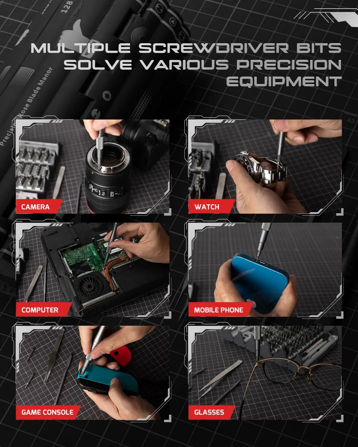 Precision Screwdriver Set, Magnetic Bit Scroll Storage Box, Professional Repair Hand Tool for Electronics, iPhone, PC, 128 em 1