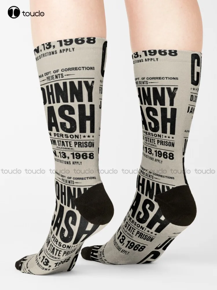 Johnny Cash Vintage Folsom Prison Concert Poster Socks Girls White Socks Cartoon Comfortable Best Girls Sports Custom Gift Retro