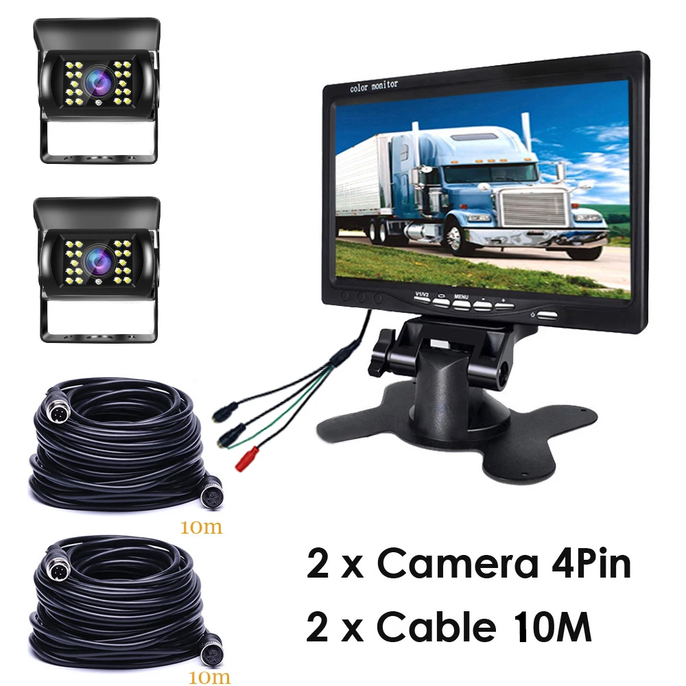 Degreat 7 Zoll Auto-Monitor LCD-Display Rückfahrkamera Wasserdicht 4-Pin IR Nachtsicht Rückfahrkamera für Bus LKW Anhänger
