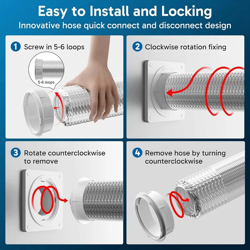Connecteur d'évent de sèche-linge, kit d'évent de tuyau de sèche-linge Twist Lock avec allergique rapide et déconnexion, plaque murale adaptée aux conduits de 4 pouces