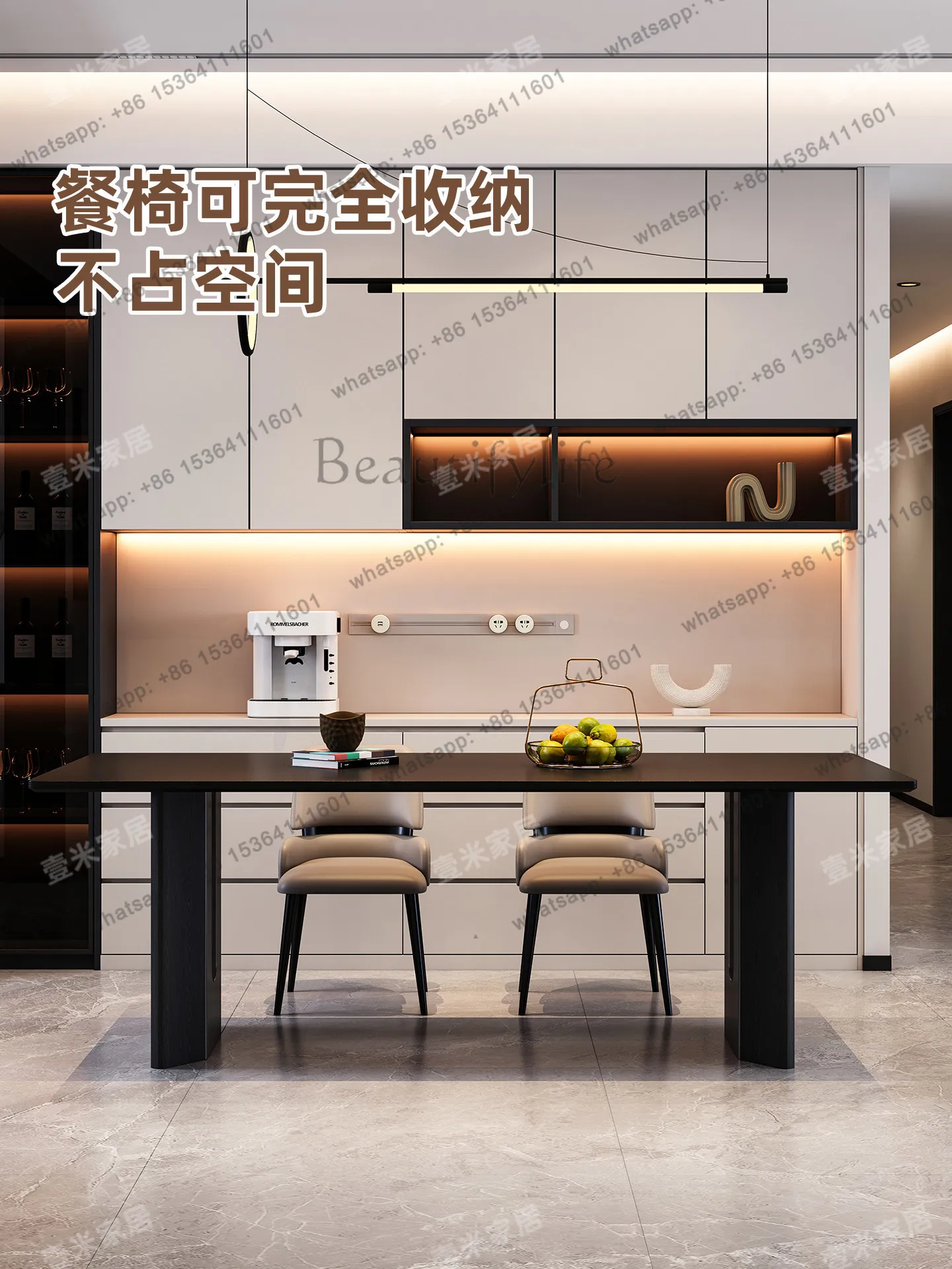 Delifeng rock slab dining table Aurora black Italian minimalist rectangular island