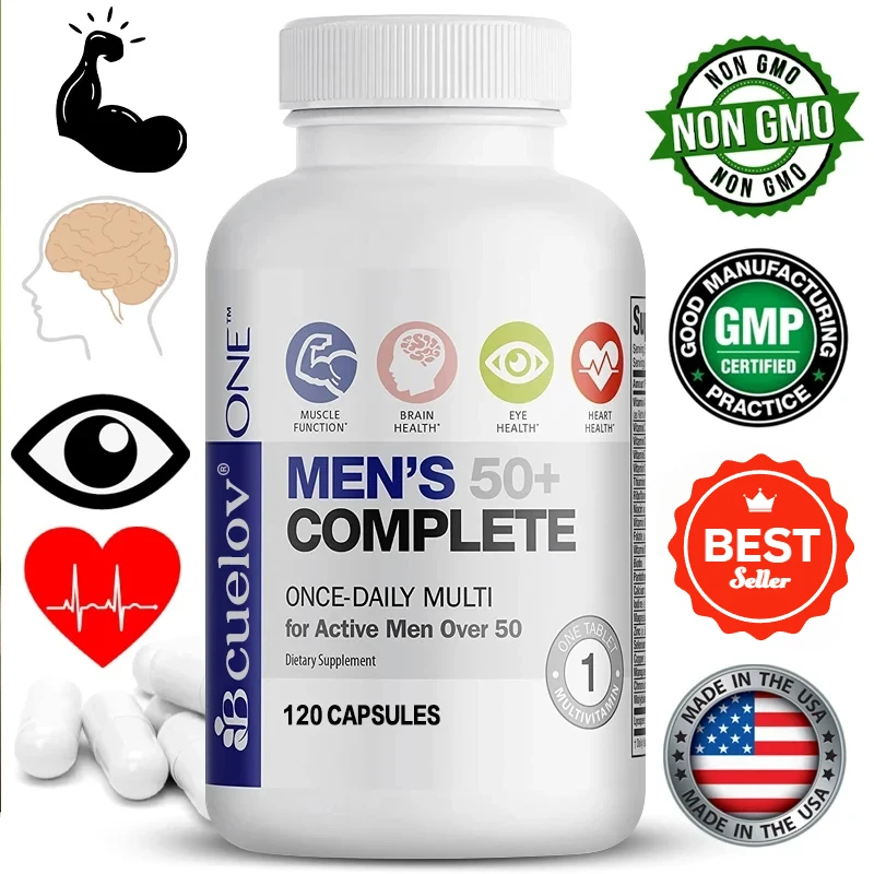 Bcuelov Men\'s 50+ Complete Multivitamin - 120 Capsules To Support Heart, Brain Health