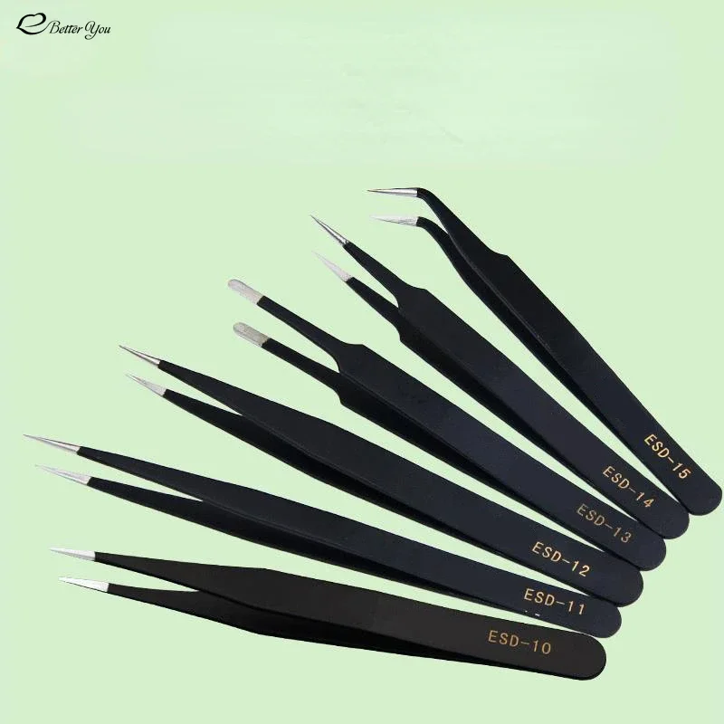 Stainless Steel Tweezers Anti Static Fine Pointed Elbow Precision Tweezers Soldering Tools Industrial Tweezers DIY Tools